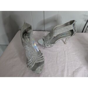 Herstyle Silver Rhinestone zipper back heels 8 sparkle party formal SEE DESCRIPT